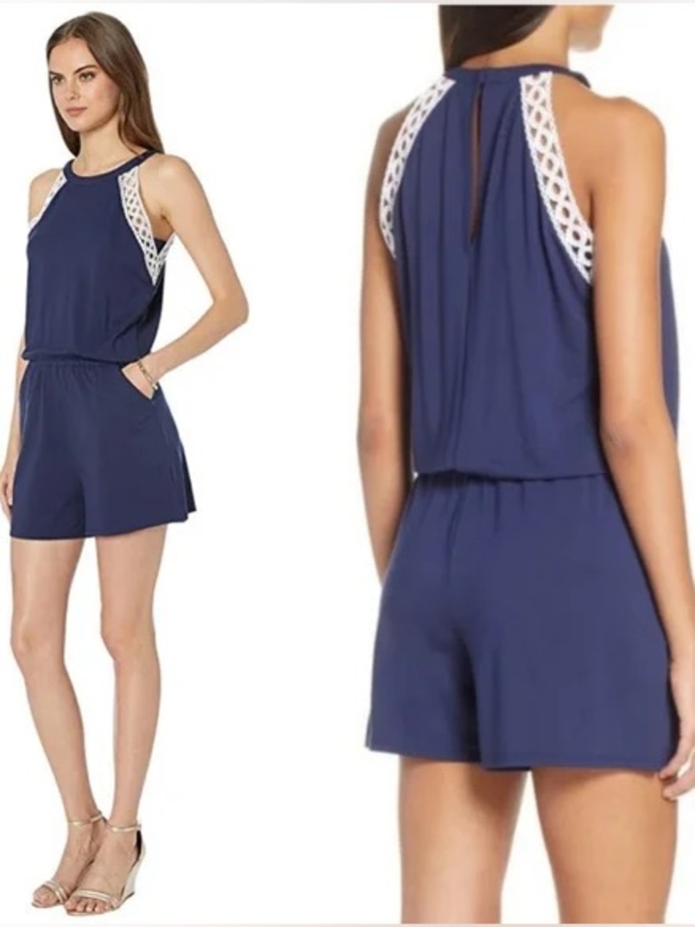 Lilly Pulitzer Lala Shorts Romper Navy White Size Medium